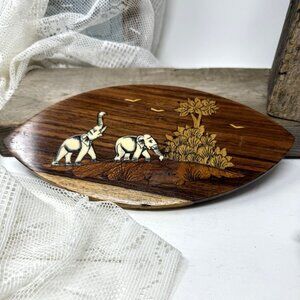 Vintage Handcrafted African Safari Wooden Artwork  Elephants  Plaque